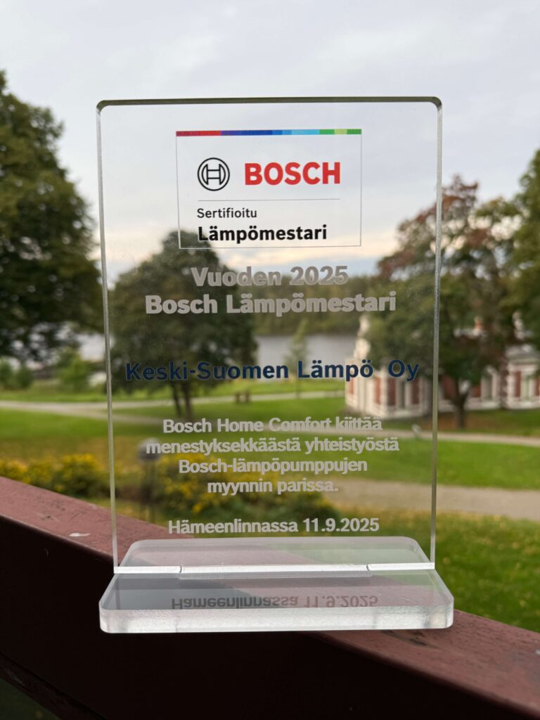 Boschin myöntämä Vuoden 2025 Lämpömestari -palkinto Keski-Suomen Lämmölle.