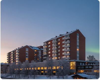 Kerrostalo ulkopäin.